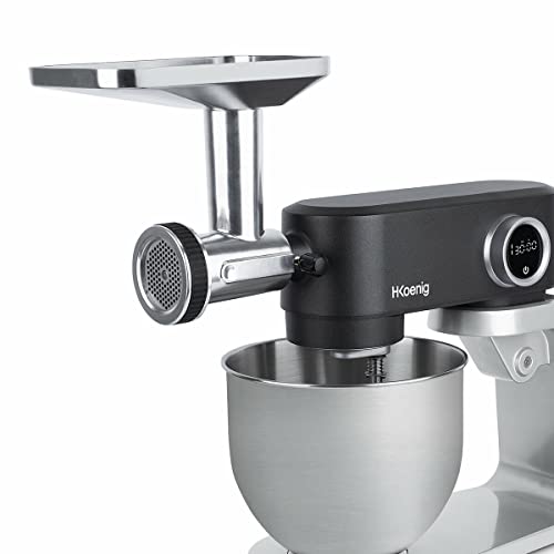 H.Koenig KM5 pour Robot pétrin Professionnel Multifonction KM120/KM124/KM126/KM128, Hachoir Viande Acier Inoxydable, Tube à farcir Les saucisses, kit Cookies, 8 Accessoires