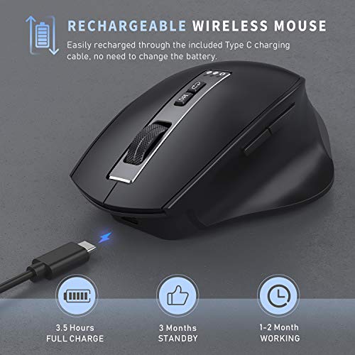 Bluetooth Mouse, Wireless Mouse Rechargeable With Ergonomic Design, Portable Computer Mouse, Multi Device Silent Mouse For Laptop, Macbook, Black #TOP2