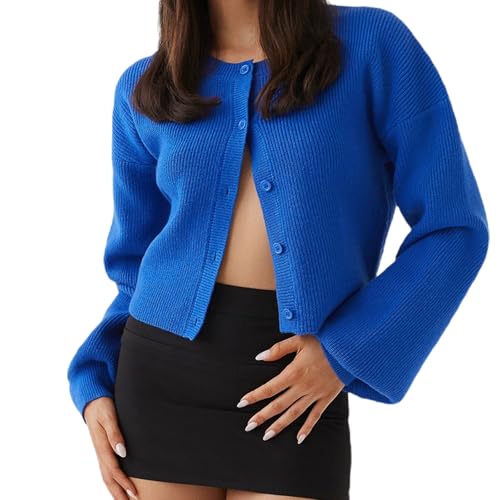 Image of Women Y2k Crop Cardigan Sweater Long Sleeve Button Down Cardigan Vintage Open Front Sweater Cute Knit Pullover Tops