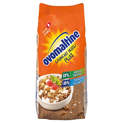 Ovomaltine Crunchy Protein Müsli Plus - Knusper-Müsli mit Haferflocken - Cerealienmischung mit 22 Prozent Protein, ein Drittel weniger Zucker und unvergleichlichem Crunch (1 x 300g)