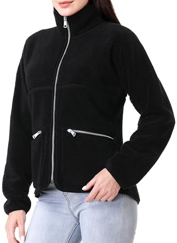 GIMECEN Women's Fuzzy Fleece Jacket Long Sleeve Zip Up Sherpa Coat Soft Polar Outerwear with Zipper Pockets3