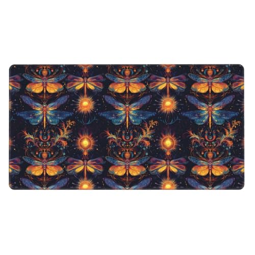 Grand tapis de souris gamer libellule bohème en caoutchouc antidérapant pour PC et bureau