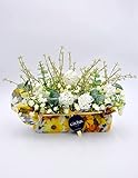 Flores todos los santos Jardinera para Cementerio con Bolas de Nieve y gipsophila Blanca Artificiales, Ramo de Flores Artificiales Cementerio