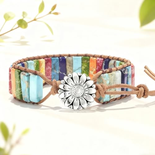 Image of 7 Chakra Bracelet Bohemian Handmade Leather Wrap Healing Protection Natural Stone Yoga Beaded Bracelets Boho Friendship Jewelry