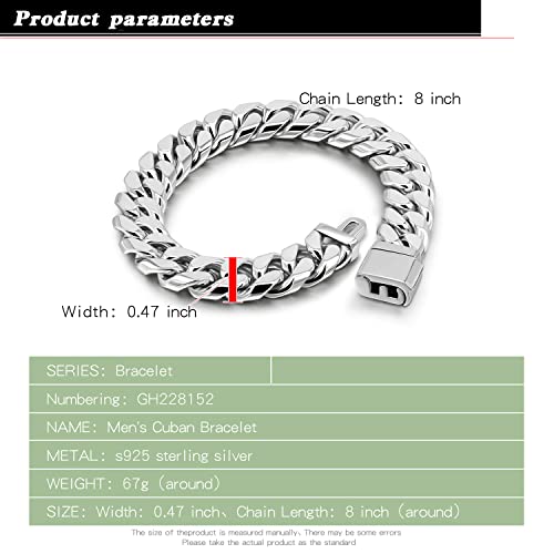 Men 925 Sterling Silver Solid Miami Cuban Link Chain Bracelet -10MM - 12MM- Curb Cuban Bangle 7" 7.5" 8" 8.5" 9" 9.5"10" Thick Big Link Man Jewelry Gift3