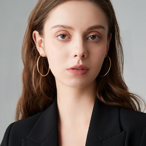 Pickbeau Gold Large Hoop Earrings For Women | 14K Real Gold Plated Hypoallergenic Big Round Circle Hoops Women'S Loop Earrings Set For Women thumb #5