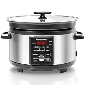 5.5QT Programmable Slow Cooker With Timer,Non Stick Aluminum Alloy Liner.SLOW COOK HIGH/SLOW COOK LOW/WHITE RICE/STEAM/SAUTE/WARM/DELAY,and Other Practical Functions