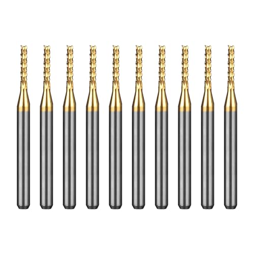 Image of Tools 10Pcs 1.5mm TiN Coating Solid Carbide End Mill Engraving Milling Cutter CNC Router Bits for PCB Machine, 1 /8 inch Shank 1BOX