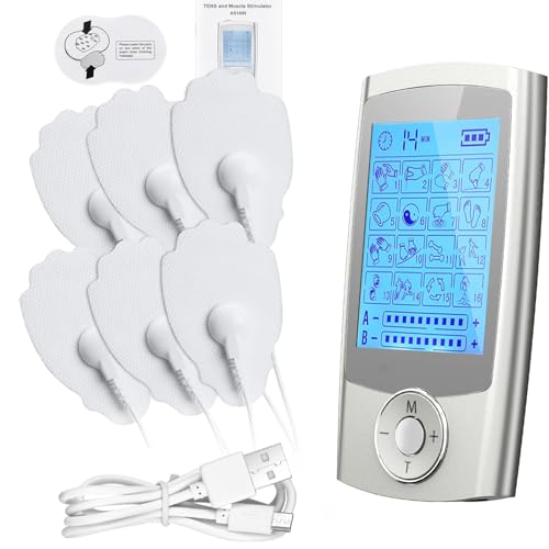 JUMPER Máquina de Decenas de Doble Canal, Dispositivo de Terapia Recargable para el Manejo del Dolor con 16 Modos de Dolor, 20 Niveles de Intensidad para 2 Usuarios (Plata)