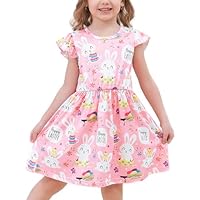 Toddler Baby Girls Summer Dress - Cute Dinosaur Sunflower Pattern Casual Sundress Ruffle Sleeve Butterfly Dresses Outfits