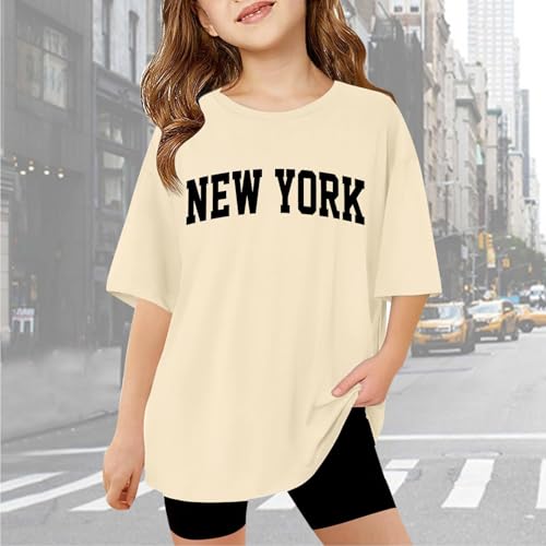 New York Oversized Tshirts for Girls Letter Print Graphic Tees Drop Shoulder Short Sleeve T Shirts Summer Casual Loose Tops2