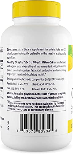 Healthy Origins Extra Virgin Olive Oil 1,250 Mg (Made With Organic Extra Virgin Olive Oil, Non-Gmo, Gluten Free, Cardiovascular Support), 120 Softgels #TOP2