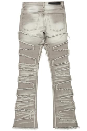 ROCKSTAR ORIGINAL Clothing Men's Shake Grey Stacked Flare Jean - Retro Jeans - Slim Fit - 100% Cotton | Size: [42]