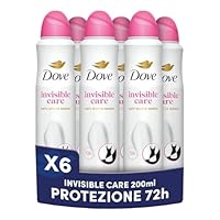 Dove Deodorante Spray Advanced Care Invisible Care, con Formula Idratante e Delicata sulla Pelle, Formula Anti-macchia, Pelle Asciutta Fino a 72 Ore, Deodorante Uomo e Donna, 6 Pezzi da 200ml