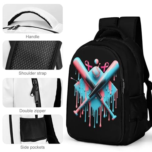 Baseball Home Plate Drip 2 Ribbon Breast Cancer Awareness Backpack Large Capacity Backpacks Leisure Travel Daypack 12.6X7.3X16.5 Inch4