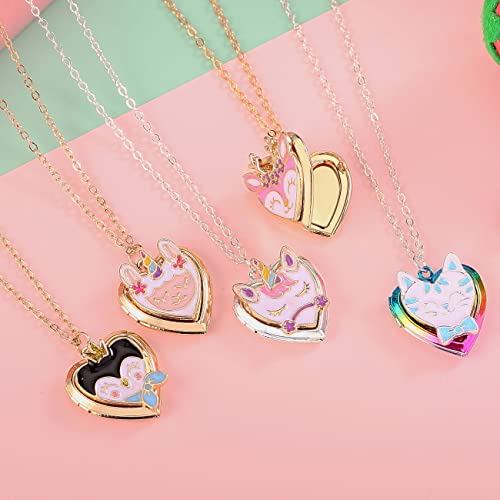 PinkSheep Heart Locket Necklace Picture Necklace for Girl Women Boy Kids Photo Secret Inside Storage Vintage Necklace Unicorn Deer Cat Pendant Kids Gifts Jewelry Young Girls Women2