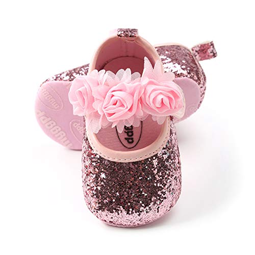 Image of myppgg Baby Girls Mary Jane Flats Sparkly Bowknot Princess Dress Crib Shoes Non-Slip for Toddler First Walkers