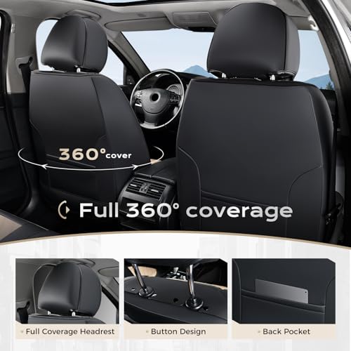 Image of Coverado Car Seat Covers Front Set, Luxury Nappa Leather Seat Covers Universal Fit Waterproof Non-Slip Breathable Automotive Seat Protectors for Cars, SUVs, Trucks