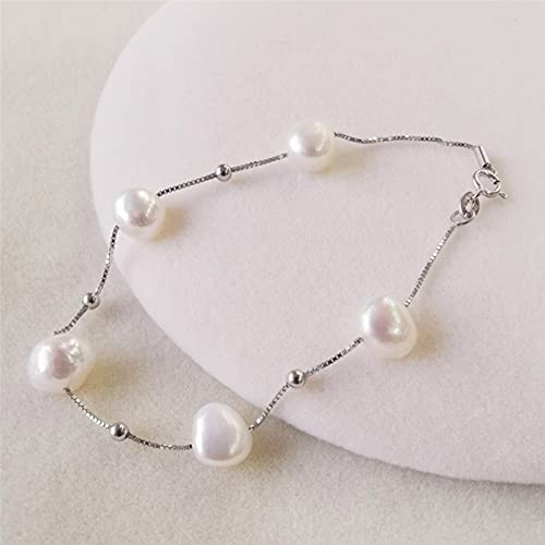 DALIU Pulsera de Perlas de Agua Dulce Natural Plata de Ley 925 Pulseras de Perlas barrocas Negras/Blancas/Rosadas/púrpuras para Mujeres Cover