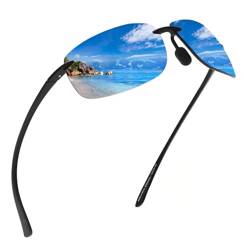 JIM HALO Polarized Sport Sunglasses for Men Women TR90 Rimless Frame for Running Fishing Cycling Driving Mirror Blue