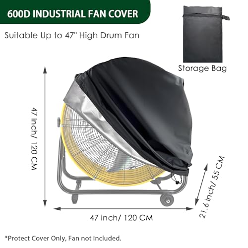 Image of Industrial Fan Cover, 600D Oxford Heavy Duty Outdoor Cover, Waterproof & Dustproof Fits Up to 47 inch High-Velocity Movement Drum Fan All-weather Protection