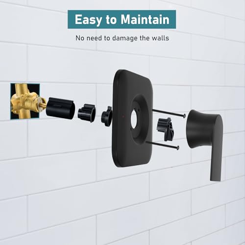 Kit de Recorte para Ducha Matte Black Genta Compatible con Moen T2473EPBL, Fácil de Instalar, con Cabezal y Manija de Ducha de Función Única, Requiere Válvula 2510 miniatura 3