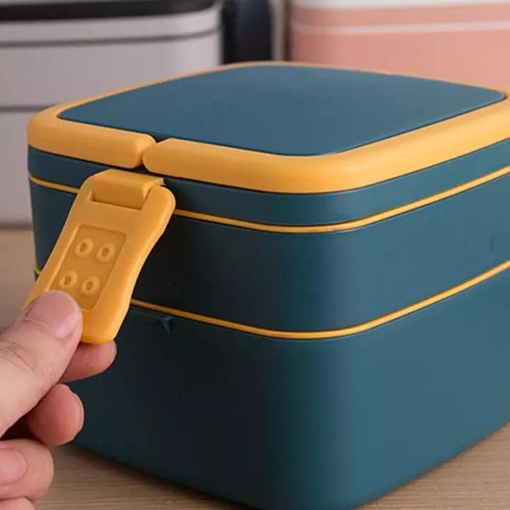 Image of Toyshine 2 Layer Bento Box for Kids and Adults, Sealed and Leak-proof Lunch Box, Keep Foods Separated Food Storage Container, Food-Safe Materials, 1000 ML - Green