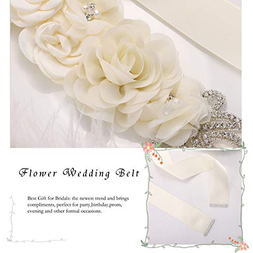 Campsis Women\'s Rhinestone Bridal Belt Ivory Flowers Maternity Sashes Crystal Floral Sash Wedding Dress Party Prom Baby Shower for Bride and Pregnancy - Thumbnail 4