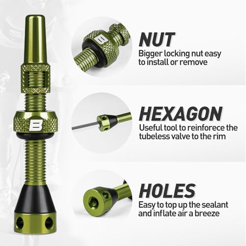 Image of BWSHLF Tubeless Presta Valve Stem 40 /44 /55 /60 /65 /80 /100 mm, Super Light Alloy Presta Valve Stem Kit with Valve Core Remover Tool and Valve Stem Caps - Multiple Color and Size Options(Pair)