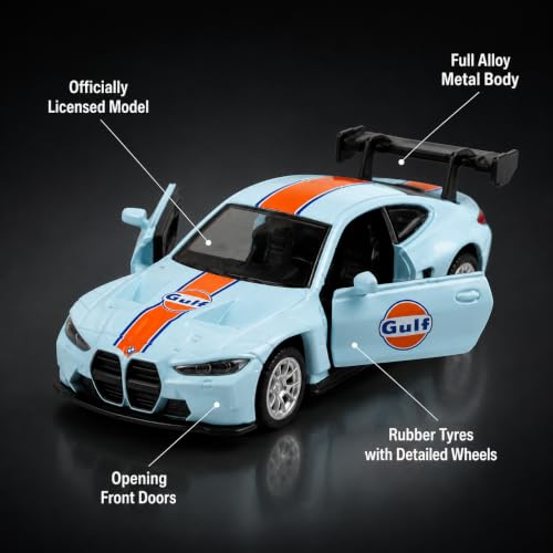 Image of Wizplex CCA BMW M4 GT3 Gulf 1:64 Officially Licensed Premium Die Cast Metal Car in Acrylic Display Case - Openable Doors, Collectible GT Race Car Showpiece for Collectors & Kids 3+