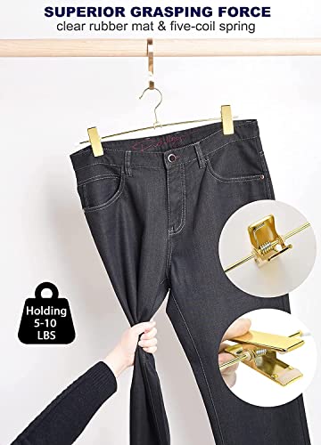 Perchas de metal para pantalones con clips ajustables antideslizantes, 30 cm, oro brillante, 10 unidades, ideal para pantalones, jeans y faldas