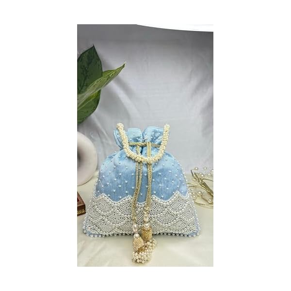 Trendy Crafts- Silk Hand embroidery Potli for women | Handmade Beads Work Clutch | Silk Embroidered Batwa Purse | Bridal Wristlet Bags | Pouches for Return Gift | Drawstring Closure Potli - Image 8