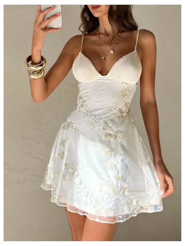 Image of GORGLITTER Women's Embroidered Wedding Guest Mini Dress Summer Bridal Shower Backless Cocktail Party Going Out Dresses