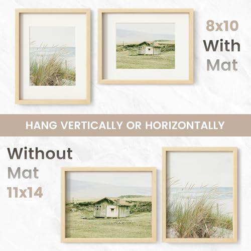 Image of 11x14 Picture Frame Set of 3, USA-Sourced Natural Maple Wood Photo Collage Frame with HD Tempered Glass, Modern Simple 11 x 14 Wooden Frame Matted to 8x10, Vertical & Horizontal Wall Hanging Display