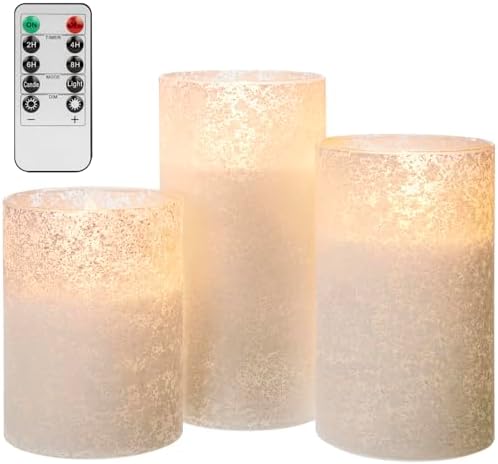 White Glass Flameless Candles Set of 3 (3"x4" 5" 6") – Battery Op...