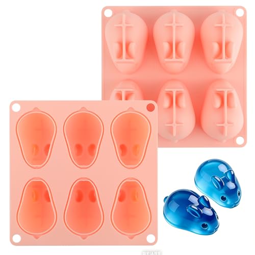 3D Mini Bunny Silicone Ice Cube Molds 2PCS Rabbit Shaped Silicone Resin Mold for Mousse Cake Fondant and Ice Cream 6 Cavities Non-Stick Easy Release BPA Free Silicone Chocolate Candy