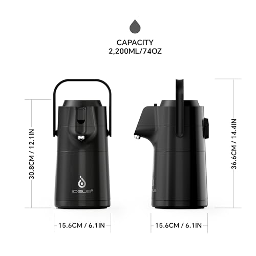 Image of IDEUS Thermal Coffee Carafe 74oz (2,200ml), Stainless Steel Double Wall Insulated Vacuum Flask, Water Jug Coffee Server and Beverage Dispenser, Heat and Cold Retention (Black, 74oz (2,200ml))