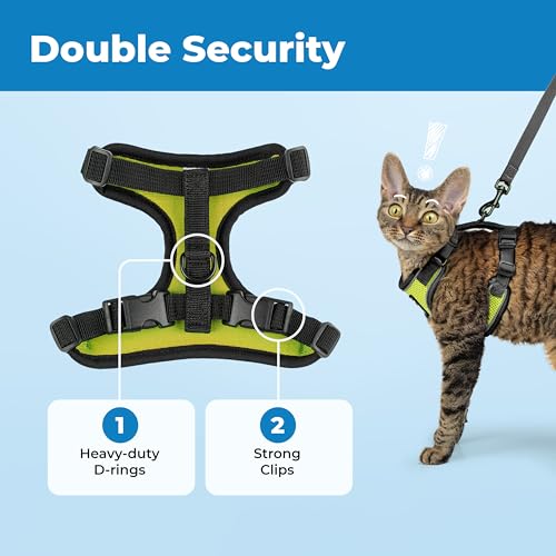 Image of Voyager Escape-Proof Step-in Lock Cat Harness & 5ft Neoprene-Handle Leash Set All-Weather Mesh with Reflective Stitching for Small to Large Cats by Best Pet Supplies, Black Trim-Lime (327), S