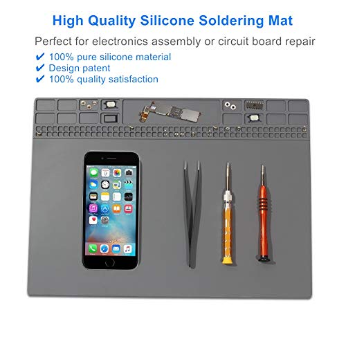 Soldering Mat, Premium Magnetic Silicone Repair Mat, Heat Resistant 932°F Solder Mat For Solder Station, Phone, Computer, Laptop Electronics Repair 13.8'' X 9.8'' Gray #TOP1