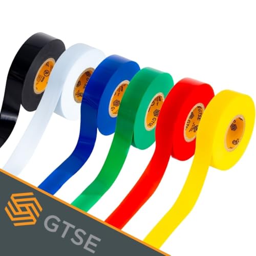 Image of GTSE Mixed Colors Electrical Tape, 6 Pack - Waterproof, Industrial Grade Vinyl, 3 /4 in x 66ft- Strong Self-Adhesive PVC Electric Tape for Wire Insulation, 7 Mil, 600V - UL /CSA Listed
