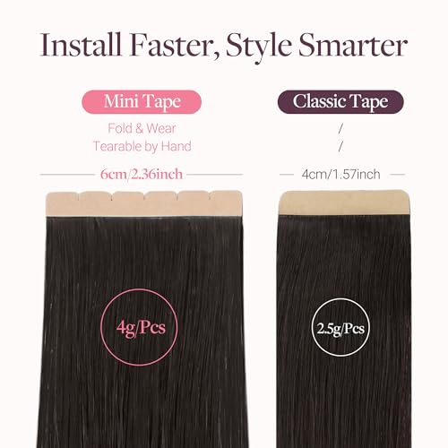Image of GOO GOO Tape in Hair Extensions, Soft Skin Weft Seamless, Remy Human Hair | Mini Tape Cut to Fit, Easy Install, 16 Inch 40g 10PCS, 1B Natural Black