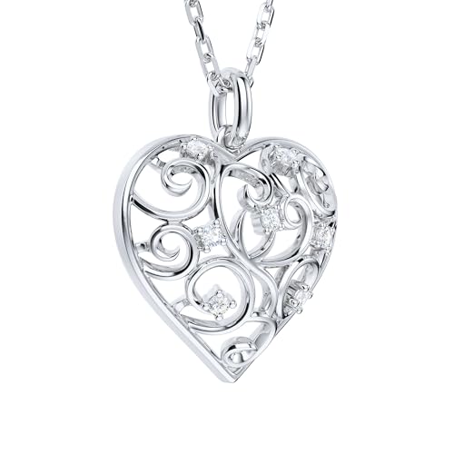 THELANDA Genuine Moissanite Sterling Silver 3D Filigree Heart-Shaped Pendant Necklace, Adjustable 18-20 Inch, Fine Elegant Jewelry Gift for Women3