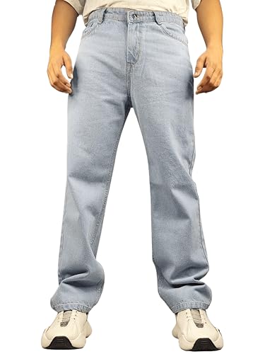 Image of Men's Light Blue Relaxed Fit Jeans - Classic 5-Pocket, Straight Leg Denim Pants