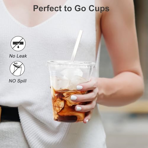image for Dealusy 100 Pack - 16 oz Clear Plastic Cups with Lids and Straws, Stur