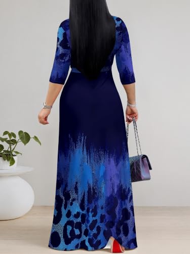 Image of PinkPatty Plus Size Maxi Dress for Women Casual V Neck 3 /4 Sleeve Boho Printed Long Dress with Pockets