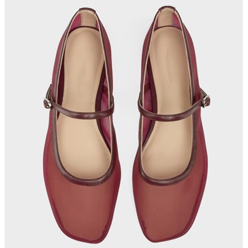 UFEDO Mesh Ballet Flats for Women Square Toe Adjustable Ankle Strap Ballerina Mary Jane Shoes4