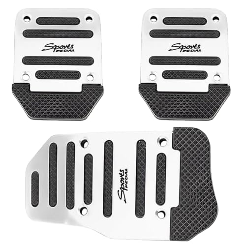 WBZOWRB Cubiertas de Pedales de Coche, Cubiertas de Pedales de Coche Antideslizantes, Almohadillas de Pedal de Coche de Metal para Frenos, Embrague y Aceleración (Plata), 3 Piezas