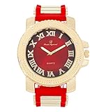 Charles Raymond Iced Oversized Hip Hop Bullet Rubber Band Mens Watch, That Shows Your Lust for Life - GJM (GJM - Red - Gold)