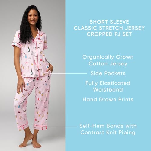 Image of Trina Turk Womens Short Sleeve Notch Collar & Shorts Sleepwear Pajama Set, Organic Cotton