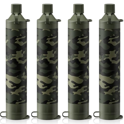 Membrane Solutions Personal Water Filter, Survival Filtration Straw Portable Gear, Emergency Preparedness, Supply for Drinking Hiking Camping Travel Hunting Fishing Team Family Outing (Camo, 4 Pack)